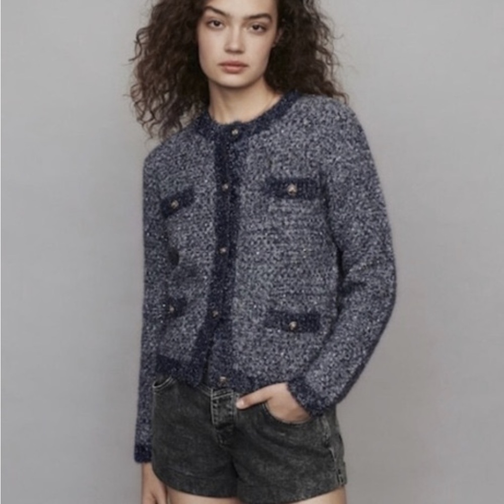 Maje metralic cardigan in navy